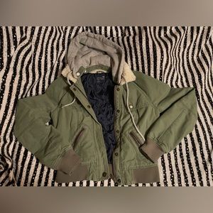 American Eagle Army Green Jacket with Detachable Hood